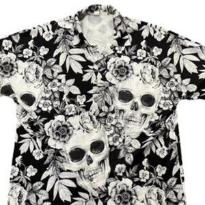 Chicyea Skull Shirt Men’s‎ 3XL Casual Button Down Black & White Gothic